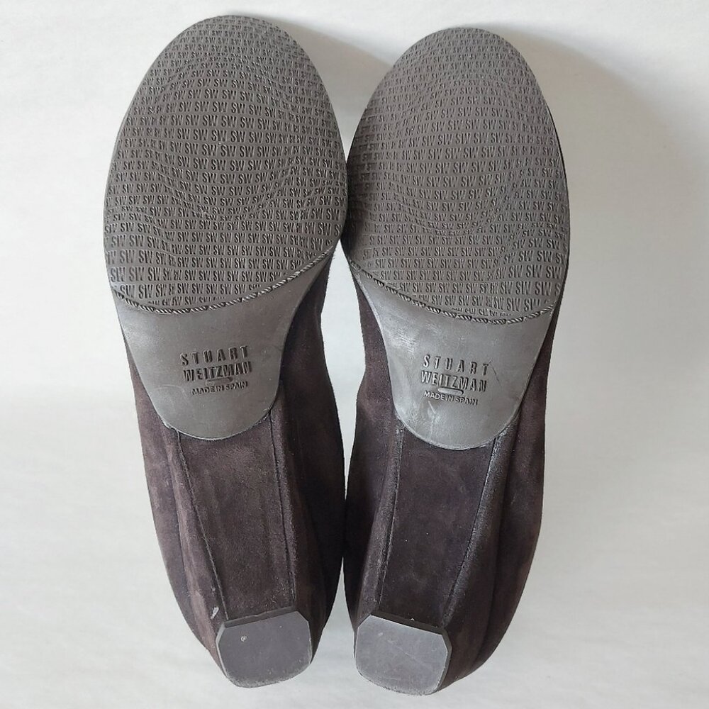 Stuart Weitzman Beaudelair Retro Suede Wedge Pump Size 8 Bow Low Heel Slip-on - Picture 13 of 13